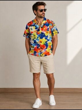 Love Moschino Vibrant Floral Short Sleeve Button-Up Shirt